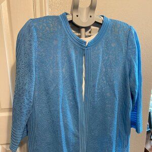 Ming Wang Blue Floral Lace Cardigan – Size 1X